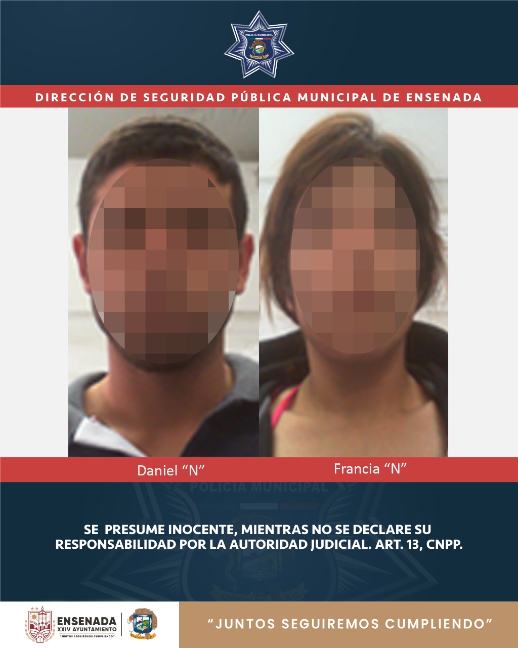 Asegurados hombre y mujer por el probable delito de posesión de vehículo robado