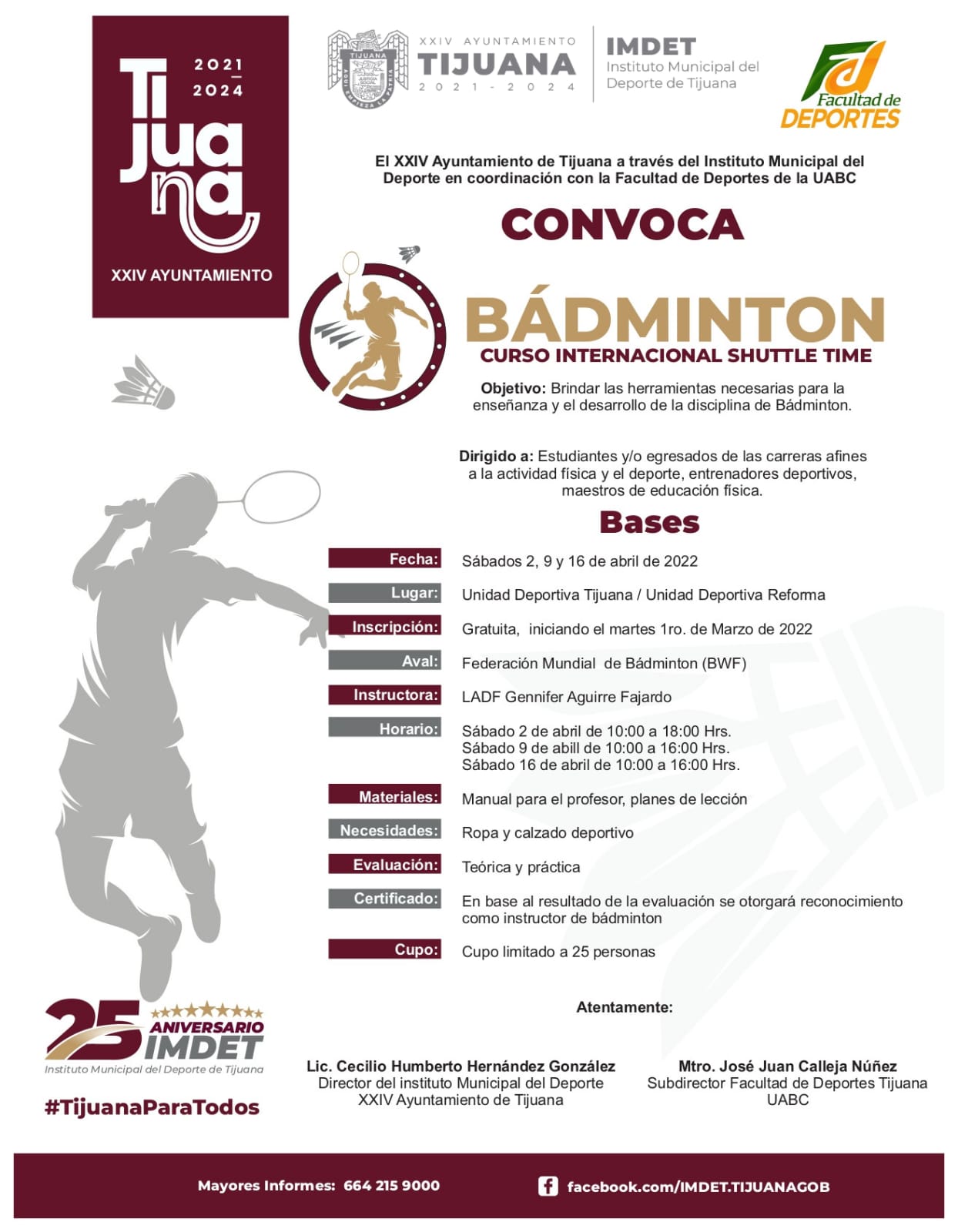 Celebrarán este fin de semana curso de bádminton