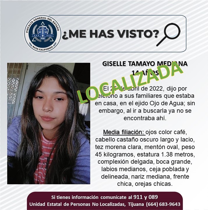 Localiza la FGE a Giselle Tamayo Medina de 14 años