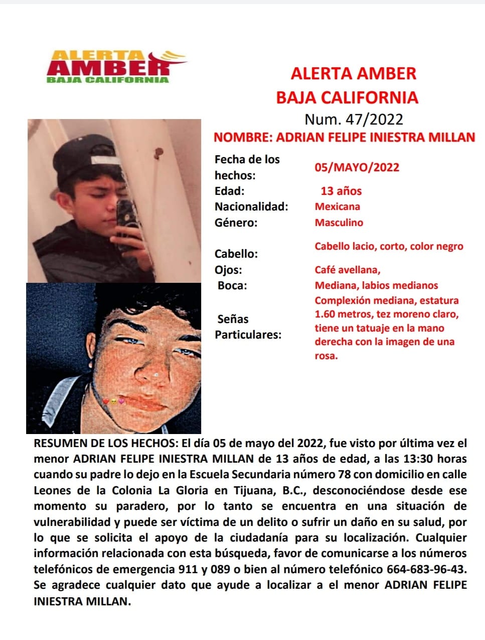 ALERTA AMBER BAJA CALIFORNIA