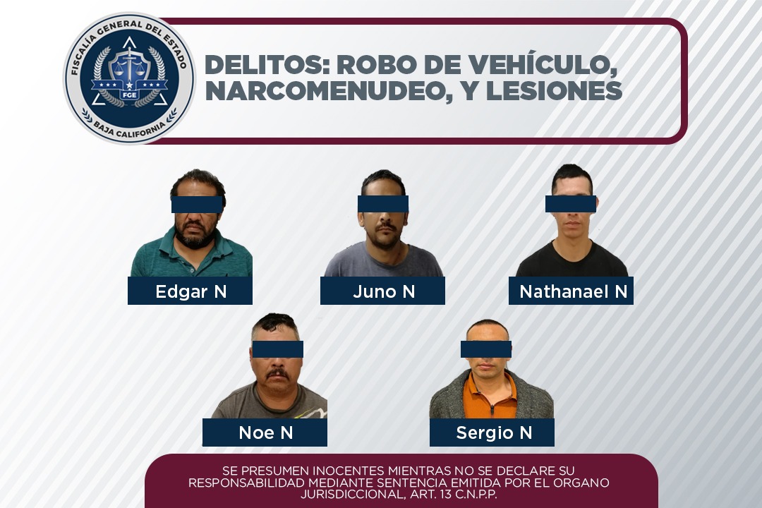 Cinco presuntos delincuentes son capturados por la FGE