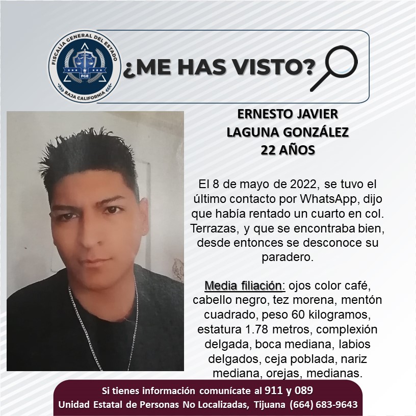 Pesquisa de hombre de 22 años, Ernesto Javier Laguna González