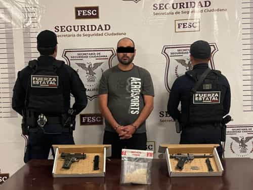 Detiene fuerza estatal a hombre con dos armas de fuego y metanfetamina