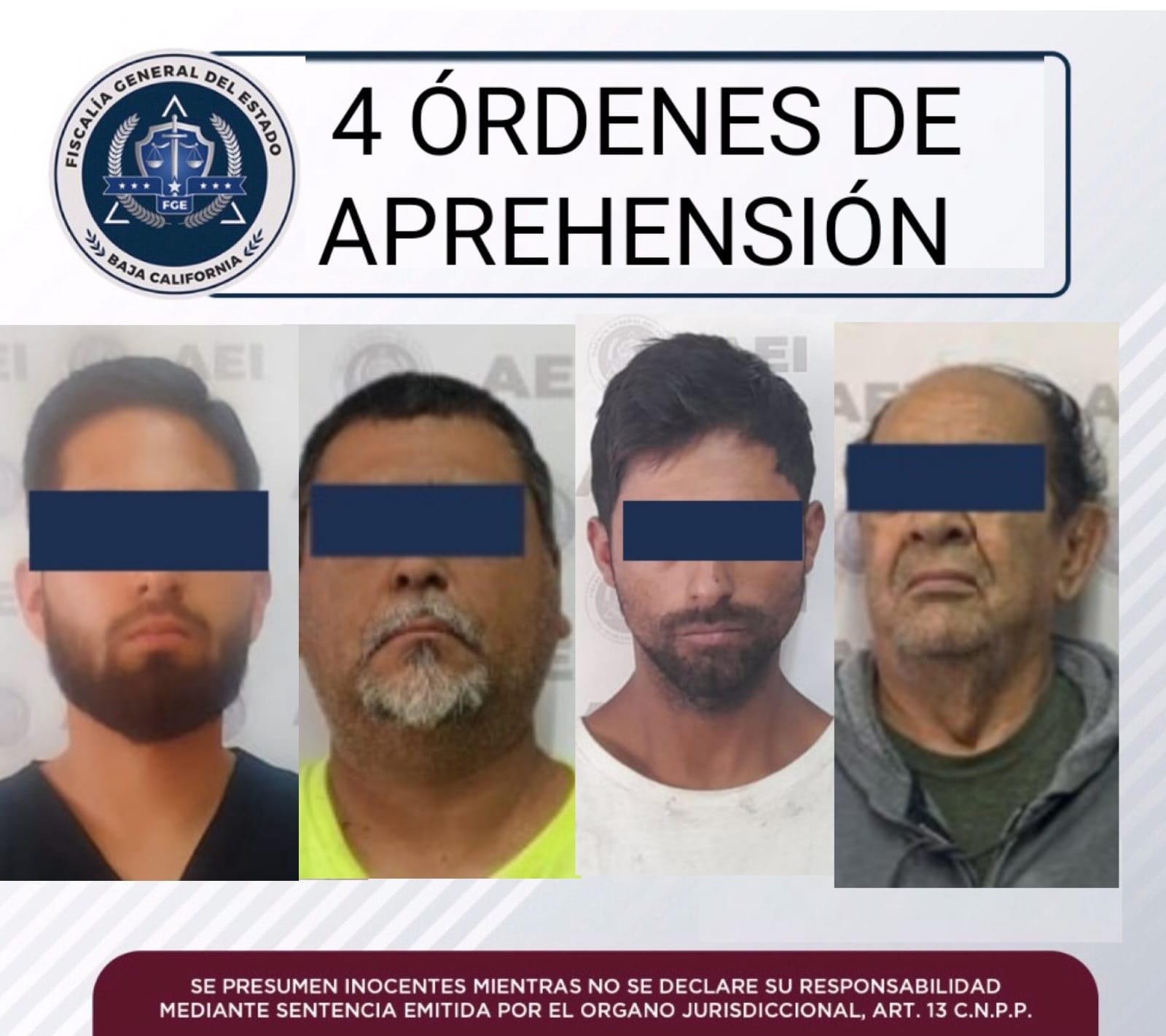 Cuatro fugitivos de la justicia son capturados por agentes investigadores de la FGE