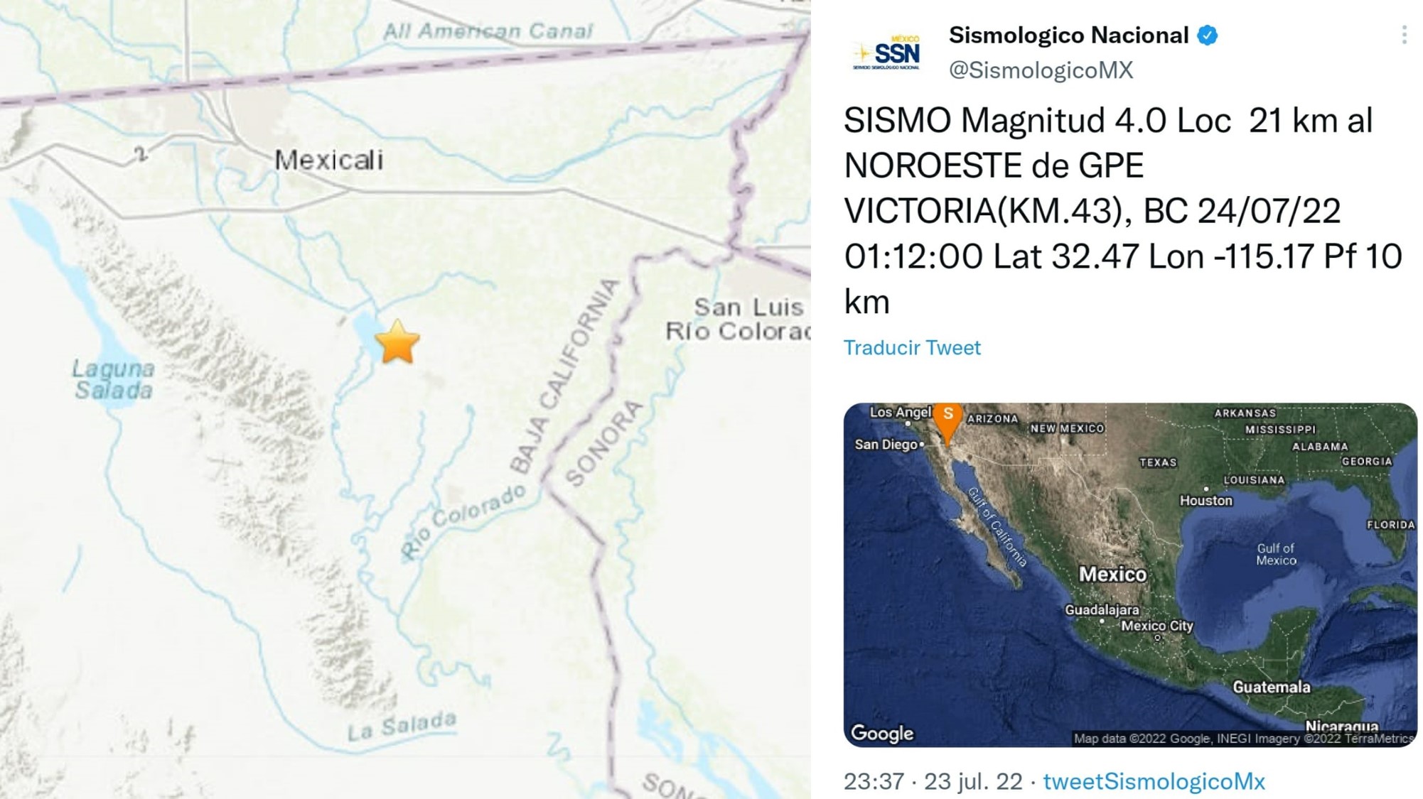 Se registra sismo de 4.0 grados en escala de richter en el Valle de Mexicali: CEPC