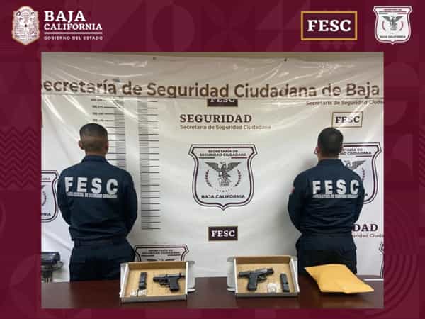 Aseguran agentes de la FESC tres armas de fuego cortas en Mexicali