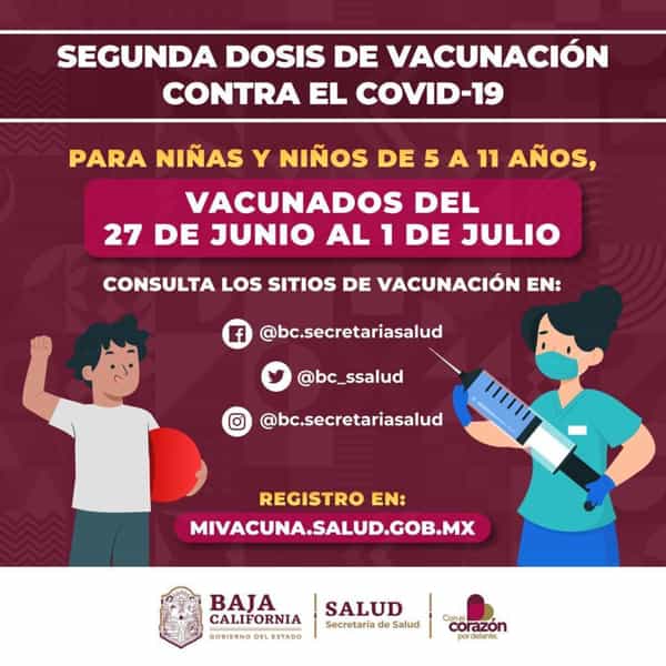 Iniciará aplicación de segunda dosis contra el Covid-19 para niñas y niños de 5 a 11 años