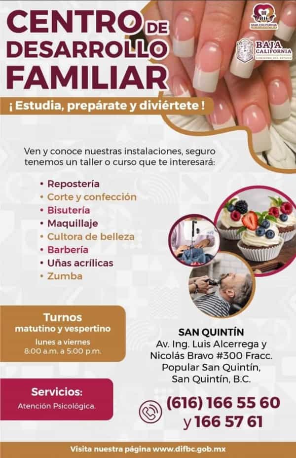 Invita DIF Baja California a inscribirse a los cursos y talleres del Centro de Desarrollo Familiar de San Quintín