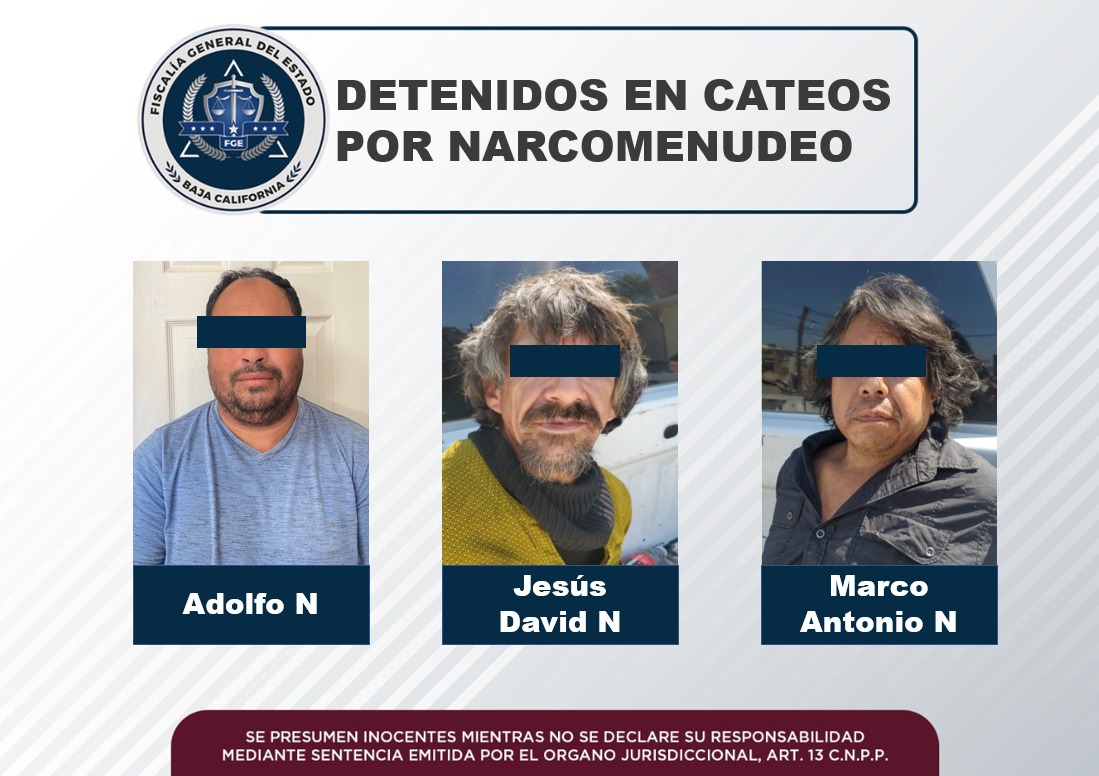 Detiene la FGE a tres sujetos durante dos cateos por narcomenudeo