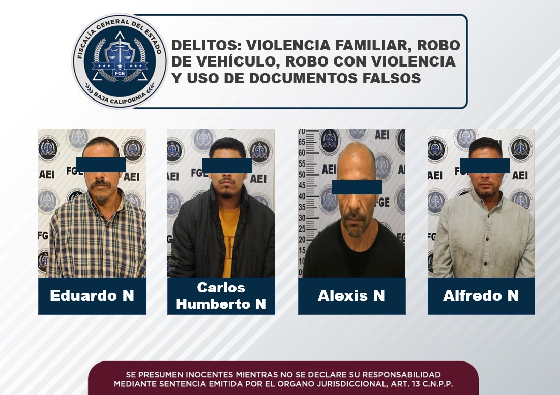 Elementos de la FGE aprehenden a cuatro sujetos por diversos delitos