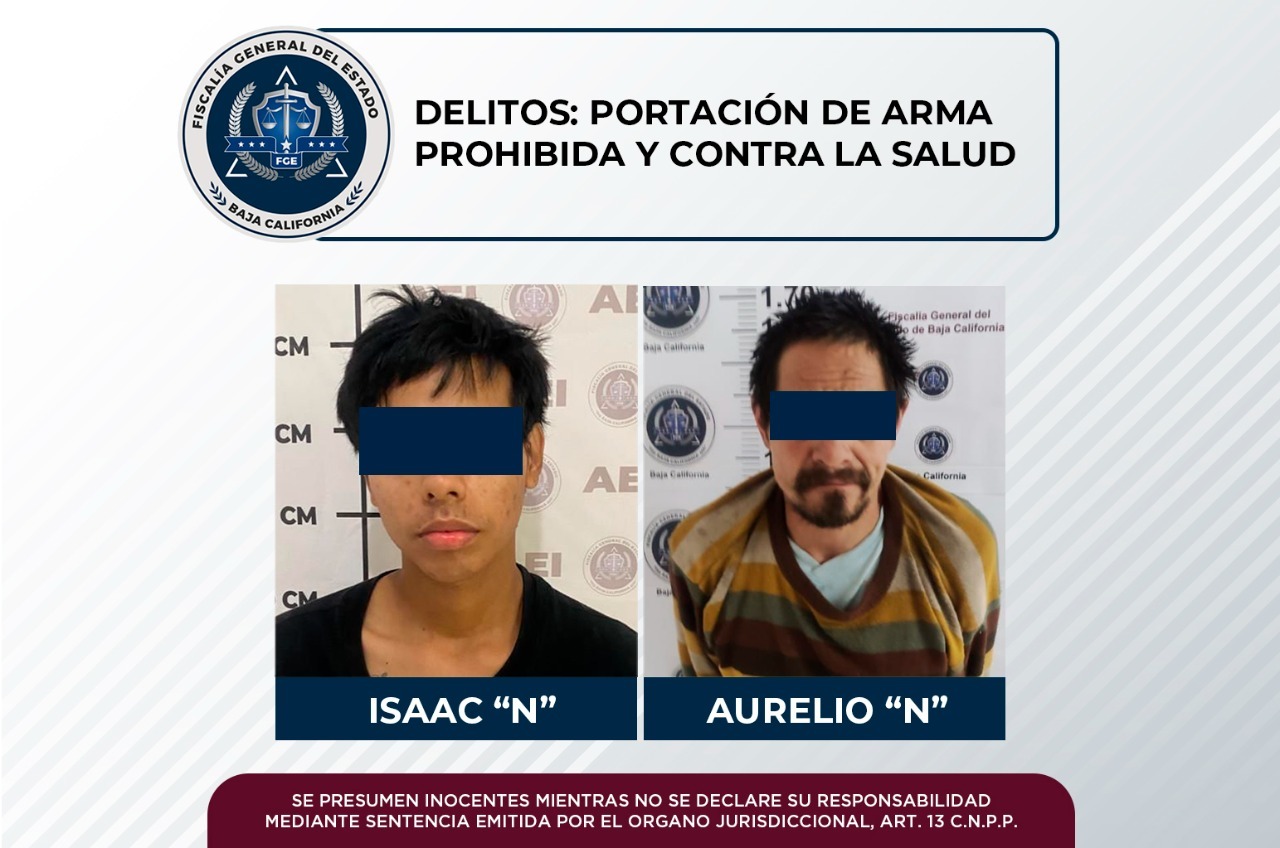 Por los delitos de portación de arma prohibida y narcomenudeo, dos hombres son aprehendidos por la FGE