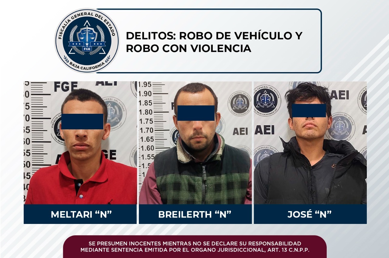 Por robo de vehículo y robo con violencia, FGE cumplimenta mandamientos judiciales a tres hombres