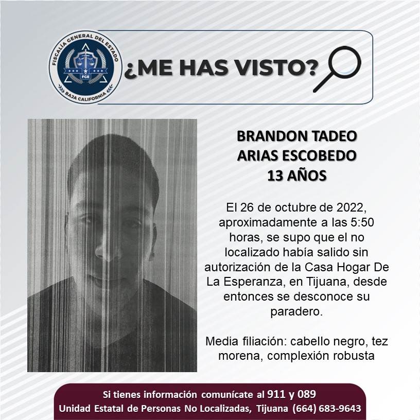 Pesquisa de adolescente de 13 años, Brandon Tadeo Arias Escobedo