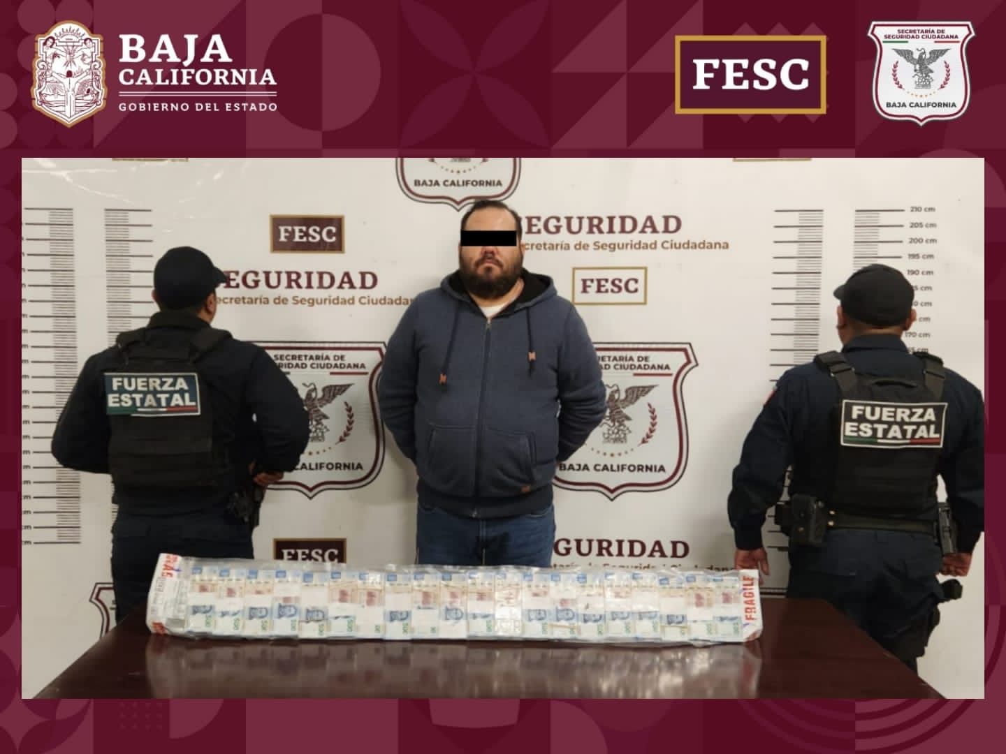 Detiene FESC a hombre con 1 millón de pesos en efectivo