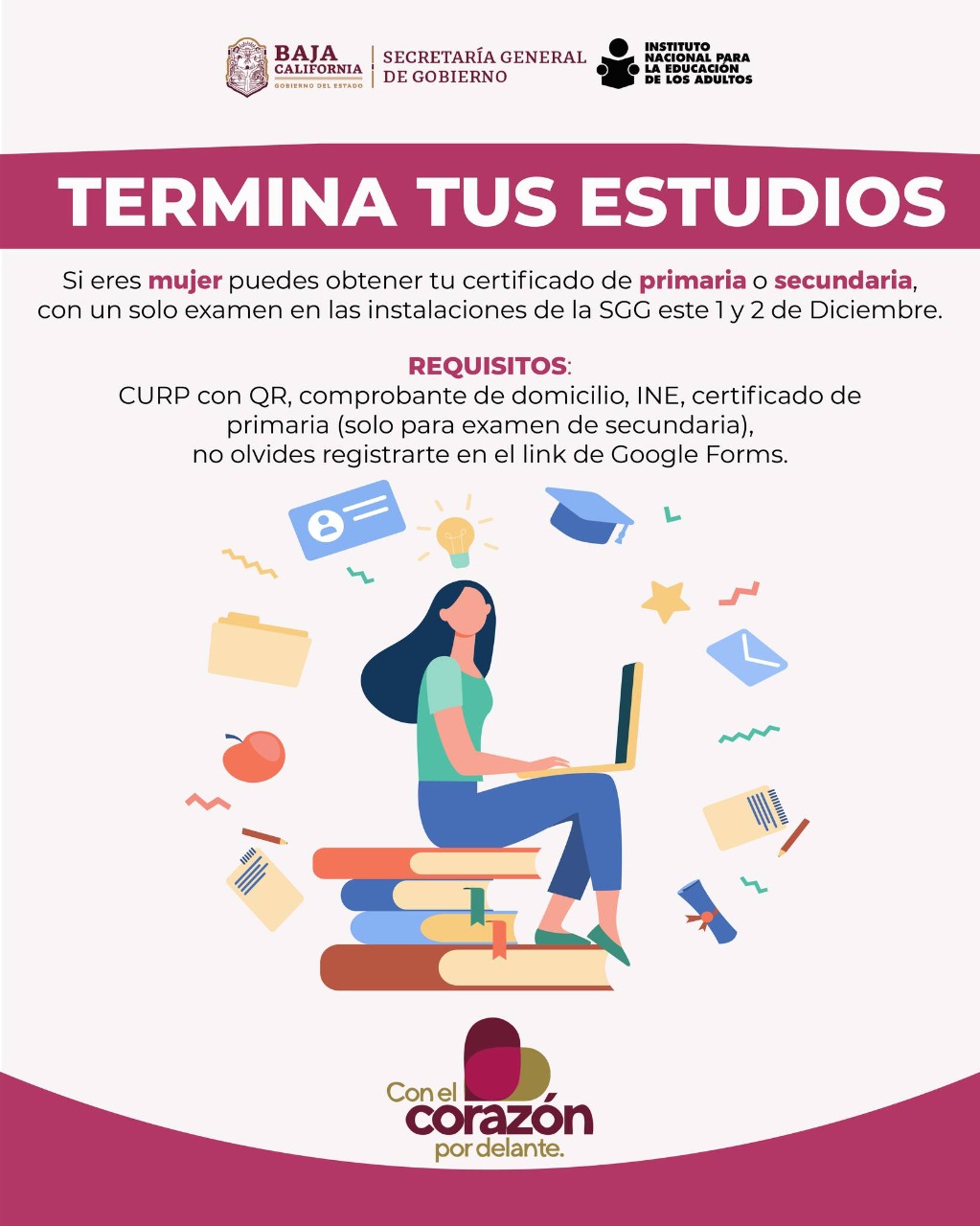 Invita SGG a mujeres a terminar primaria y secundaria con un examen