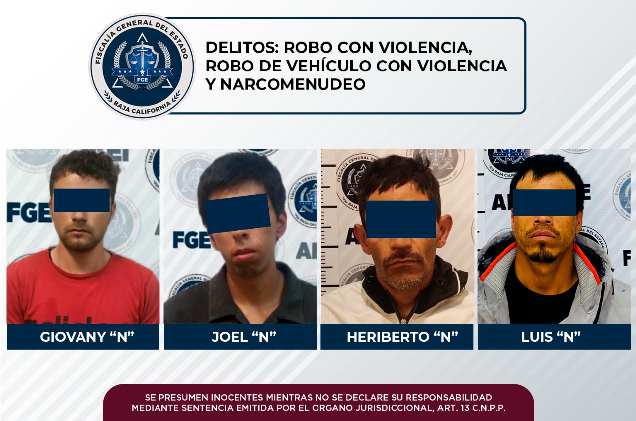 Por robo con violencia, robo de vehículo y narcomenudeo cuatro hombres deberán responder ante la justicia: FGE