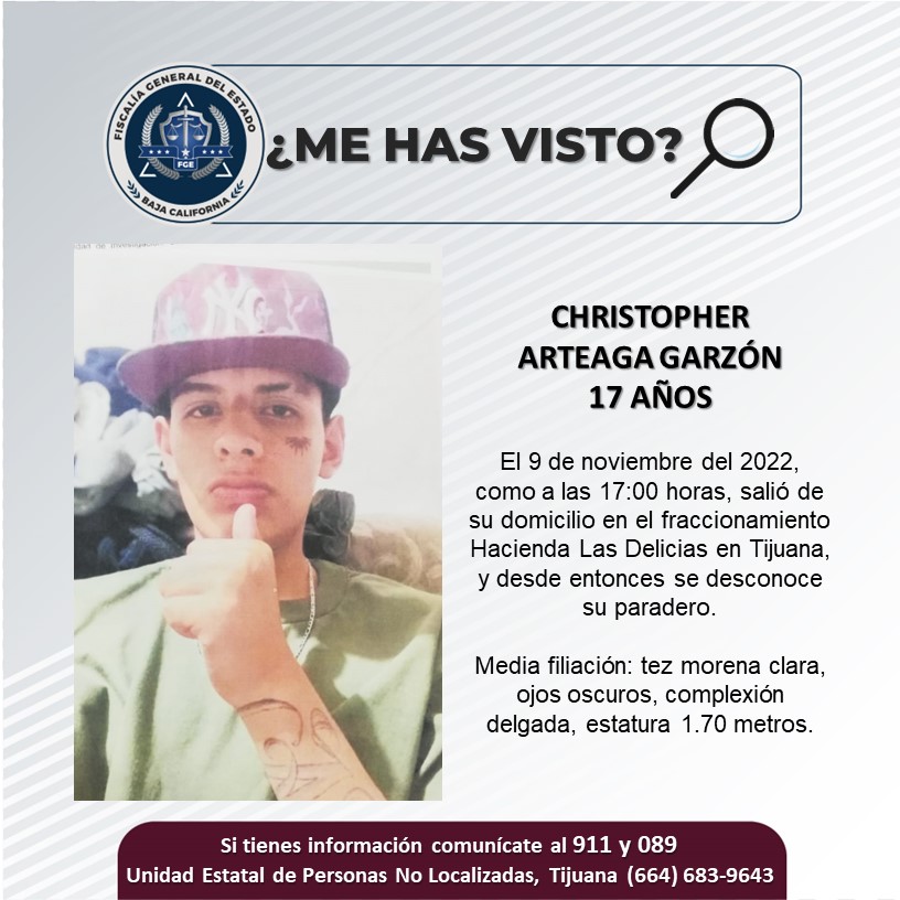 Pesquisa de búsqueda de Christopher Arteaga Garzón de 17 años