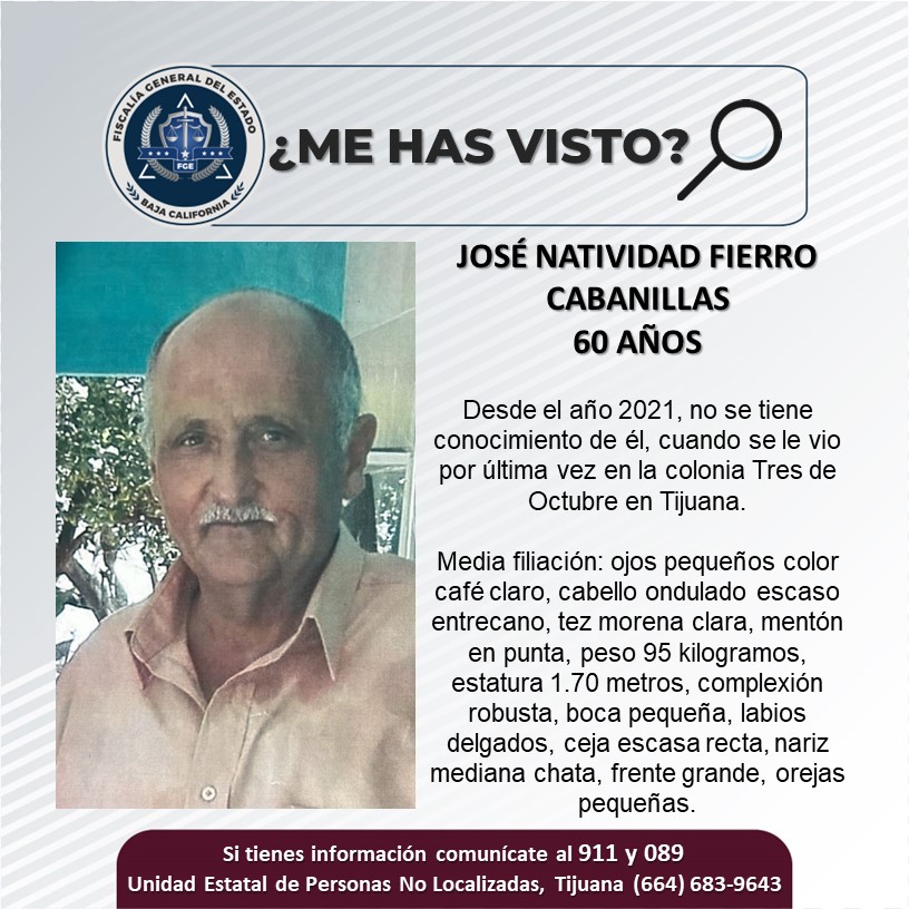 Pesquisa de hombre de 60 años, Jesús Natividad Fierro Cabanillas