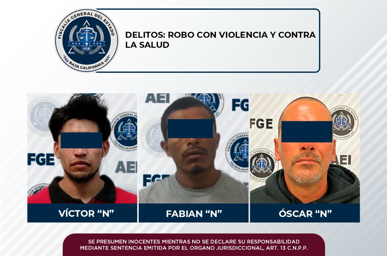 Por robo con violencia y narcomenudeo, tres hombres fueron aprehendidos por agentes investigadores