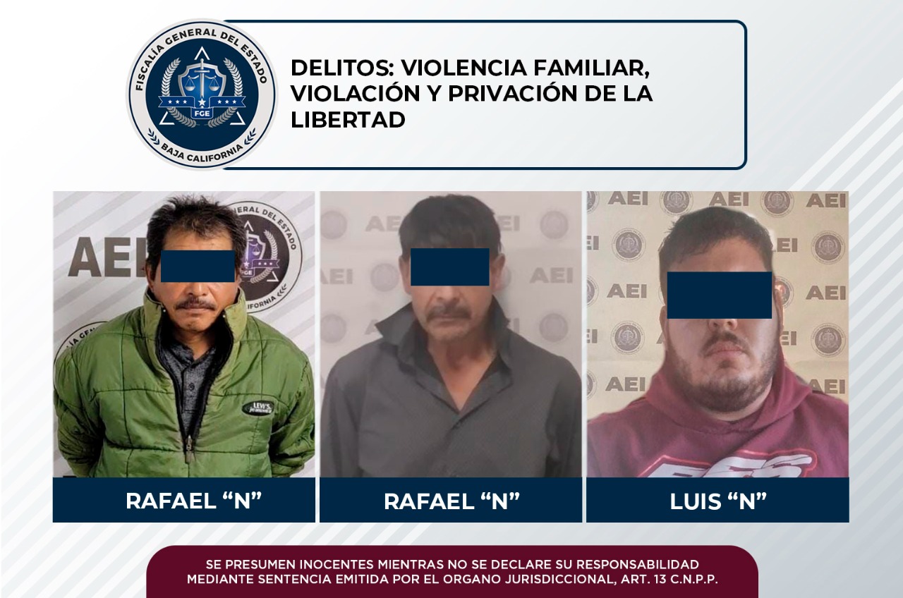 Por violencia familiar, violación y privación de la libertad, tres hombres fueron aprehendidos: FGE