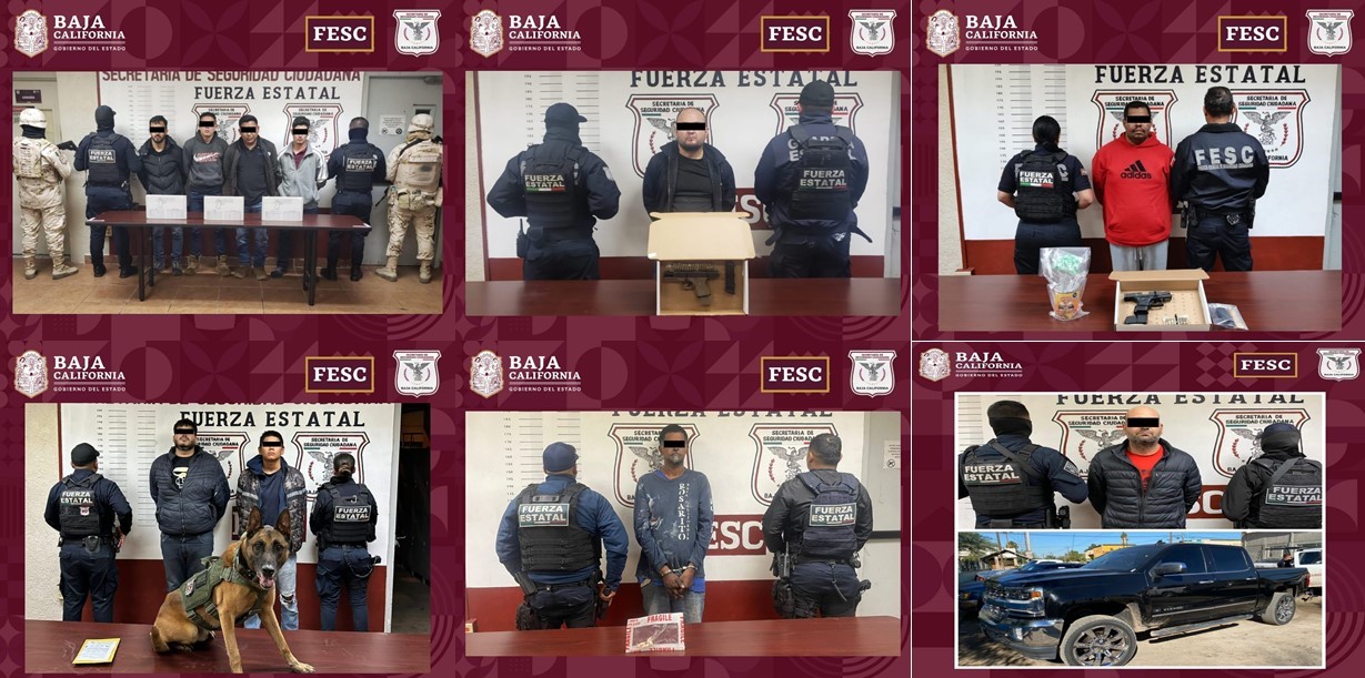 Detiene FESC a 10 personas, confisca armas de fuego y metanfetamina durante operativos en Valle de Mexicali