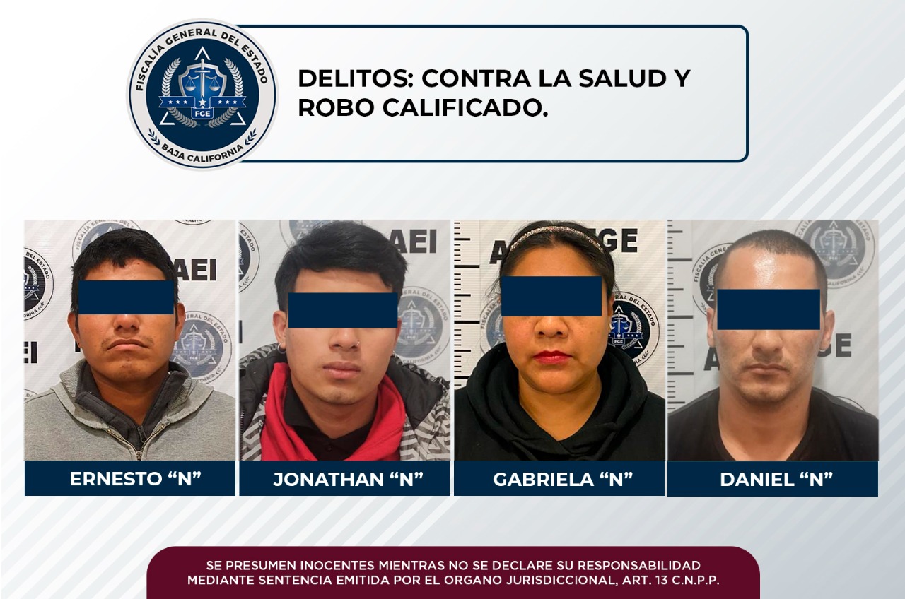 FGE cumplimenta órdenes de aprehensión por narcomenudeo y robo a tres hombres y una mujer