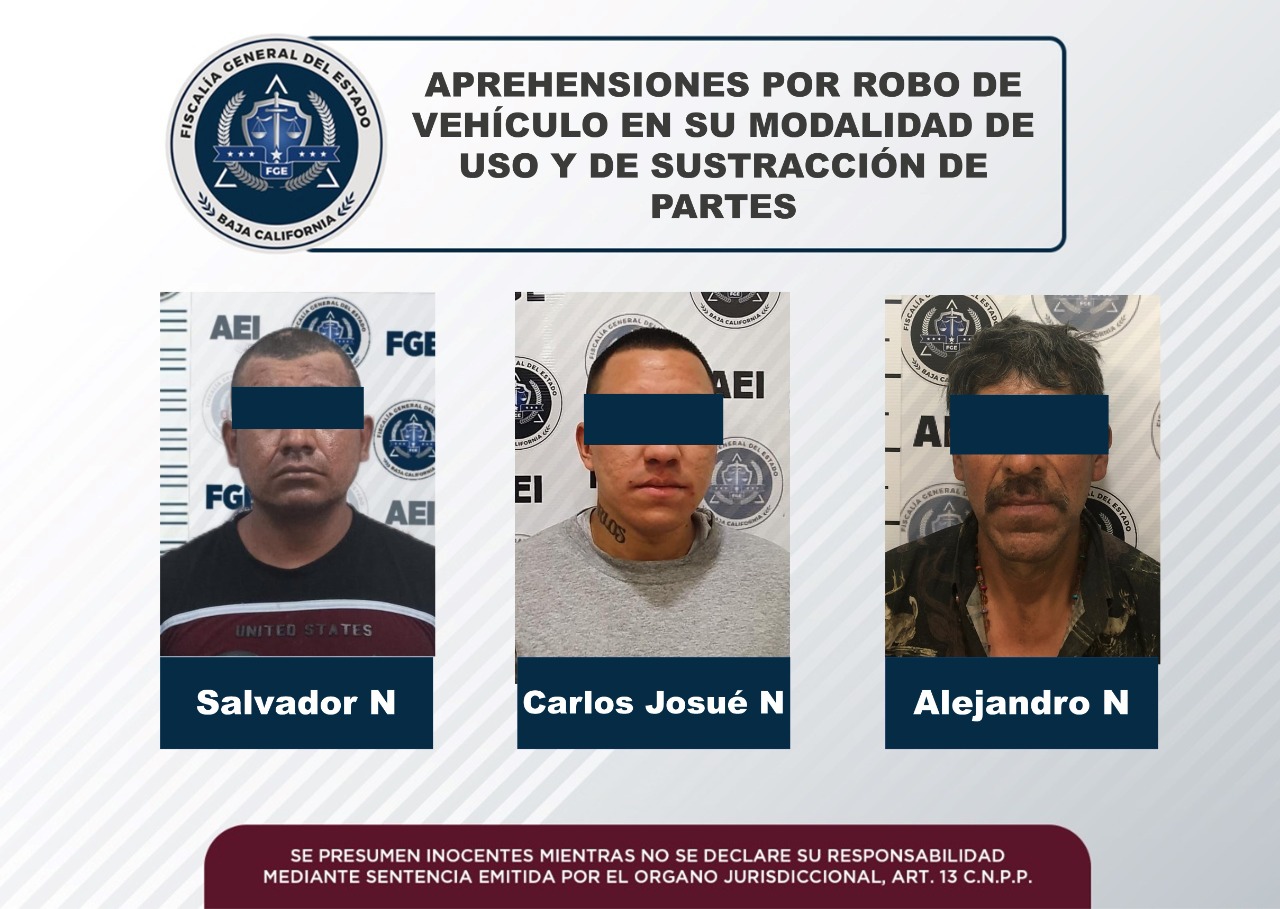 Tres prófugos de la justica fueron capturados por agentes estatales de la Fiscalía General de Baja California