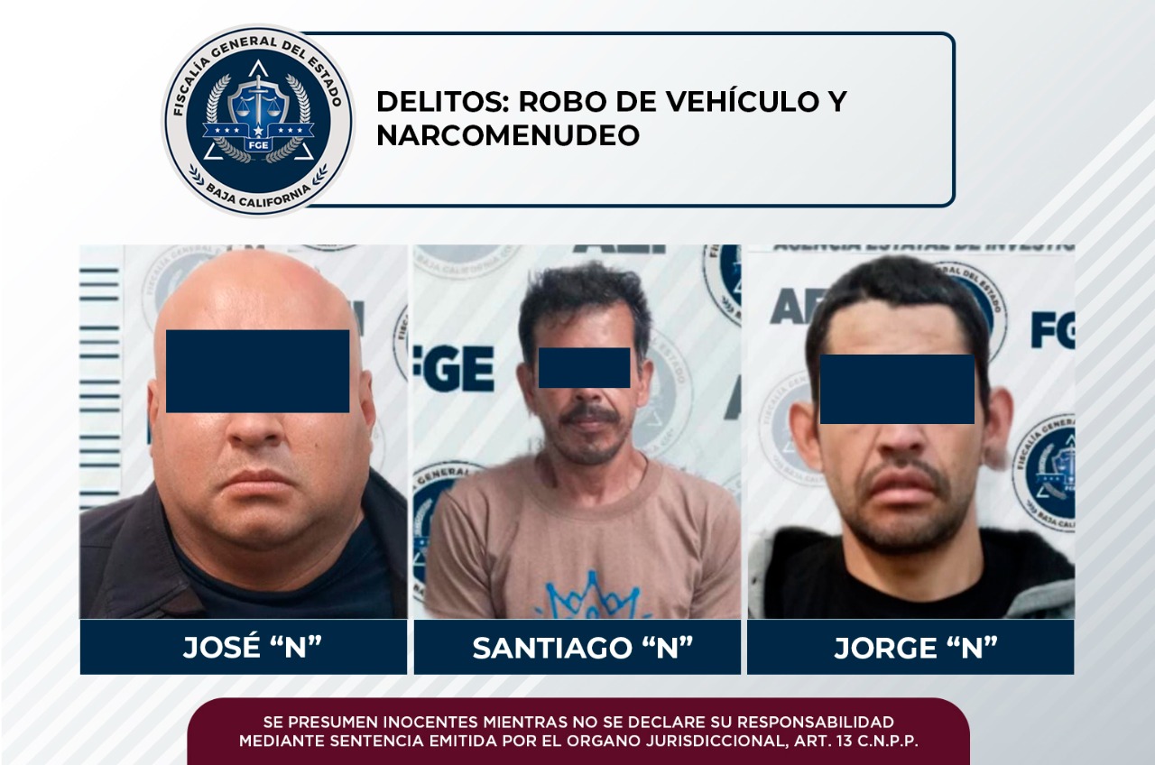 Por robo de vehículo y narcomenudeo, agentes investigadores de la FGE aprehenden a tres individuos