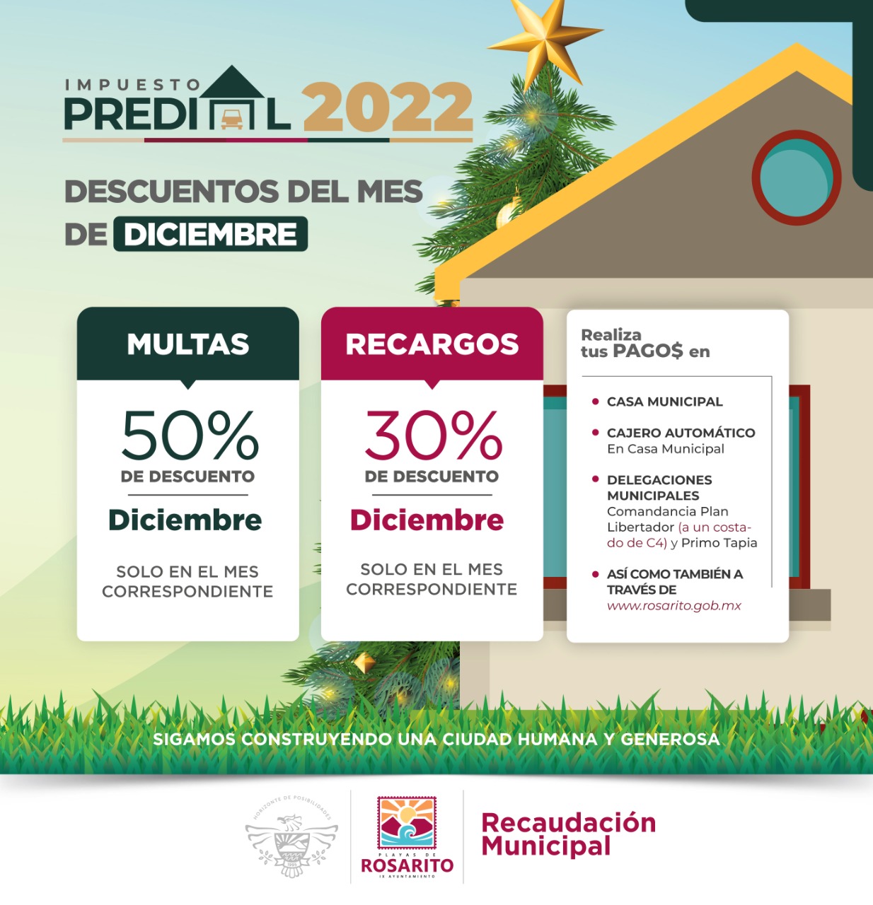 Exhorta Gobierno Municipal aprovechar descuentos en el pago del impuesto predial en diciembre