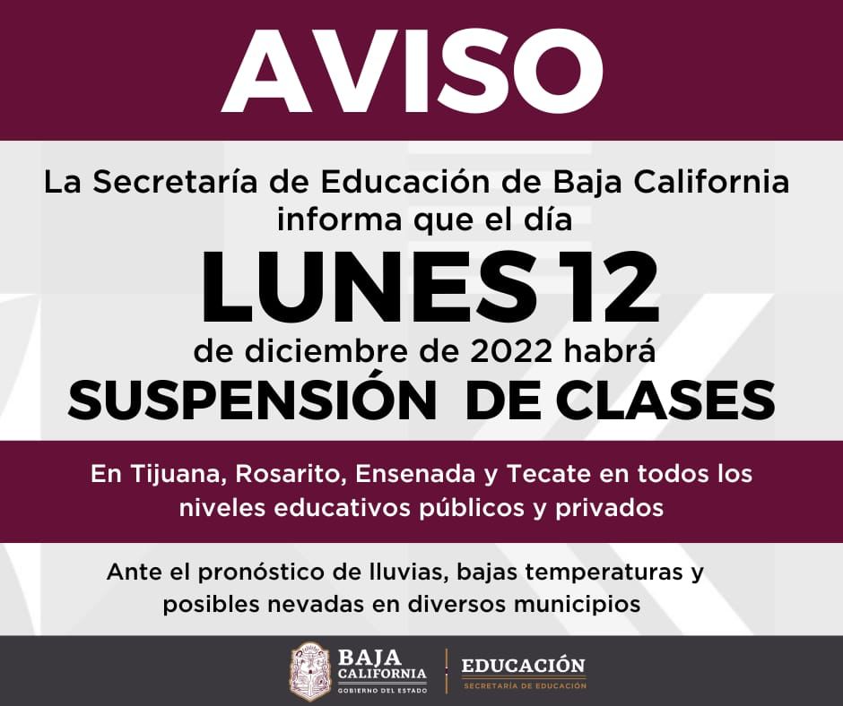 Se suspenden clases este lunes en Tijuana, Rosarito, Ensenada y Tecate