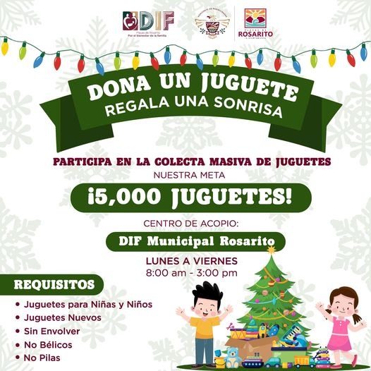 Invita DIF Rosarito a participar en la colecta “Dona un juguete regala una sonrisa 2022”