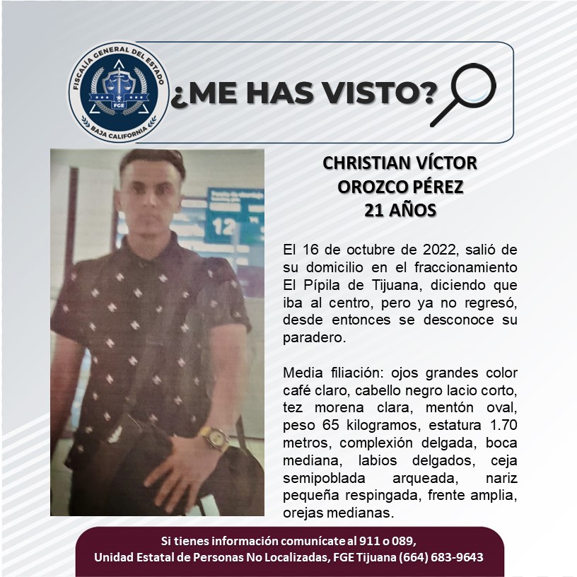 Pesquisa de hombre de 21 años, Christian Víctor Orozco Pérez