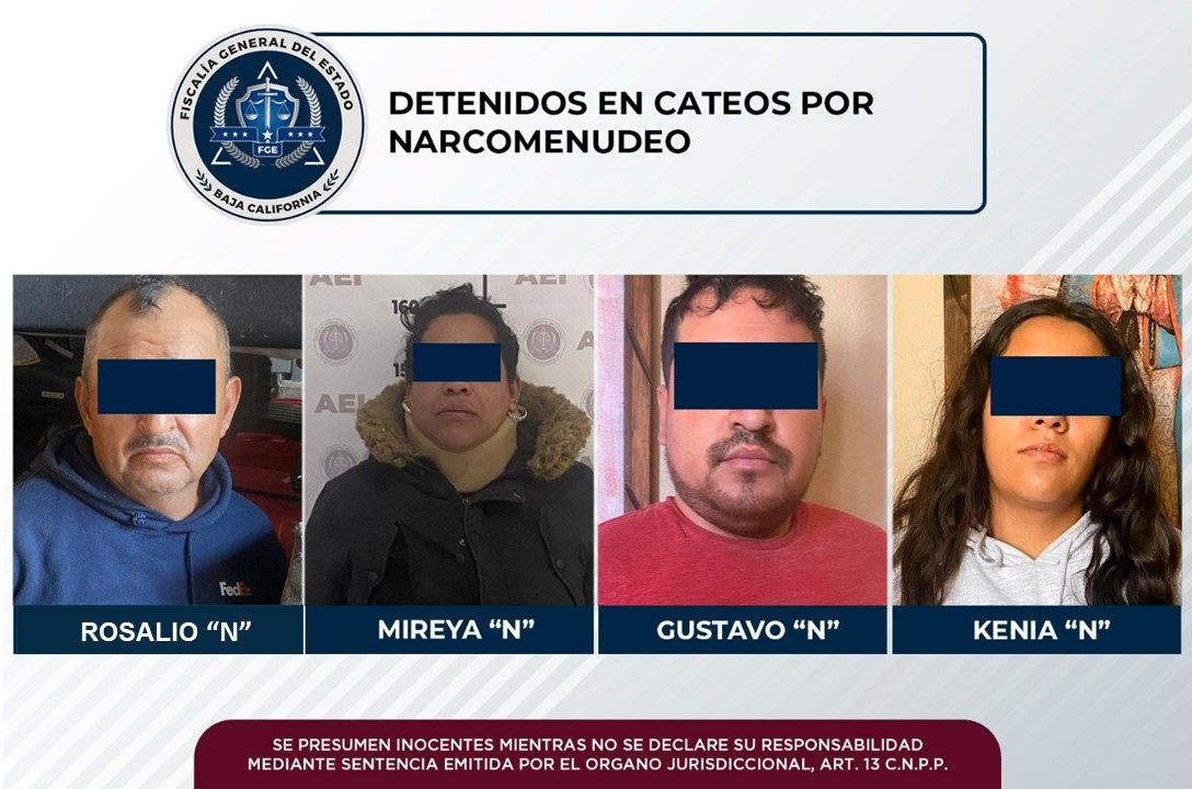 La Fiscalía General del Estado detiene a 4 personas durante cateos por narcomenudeo