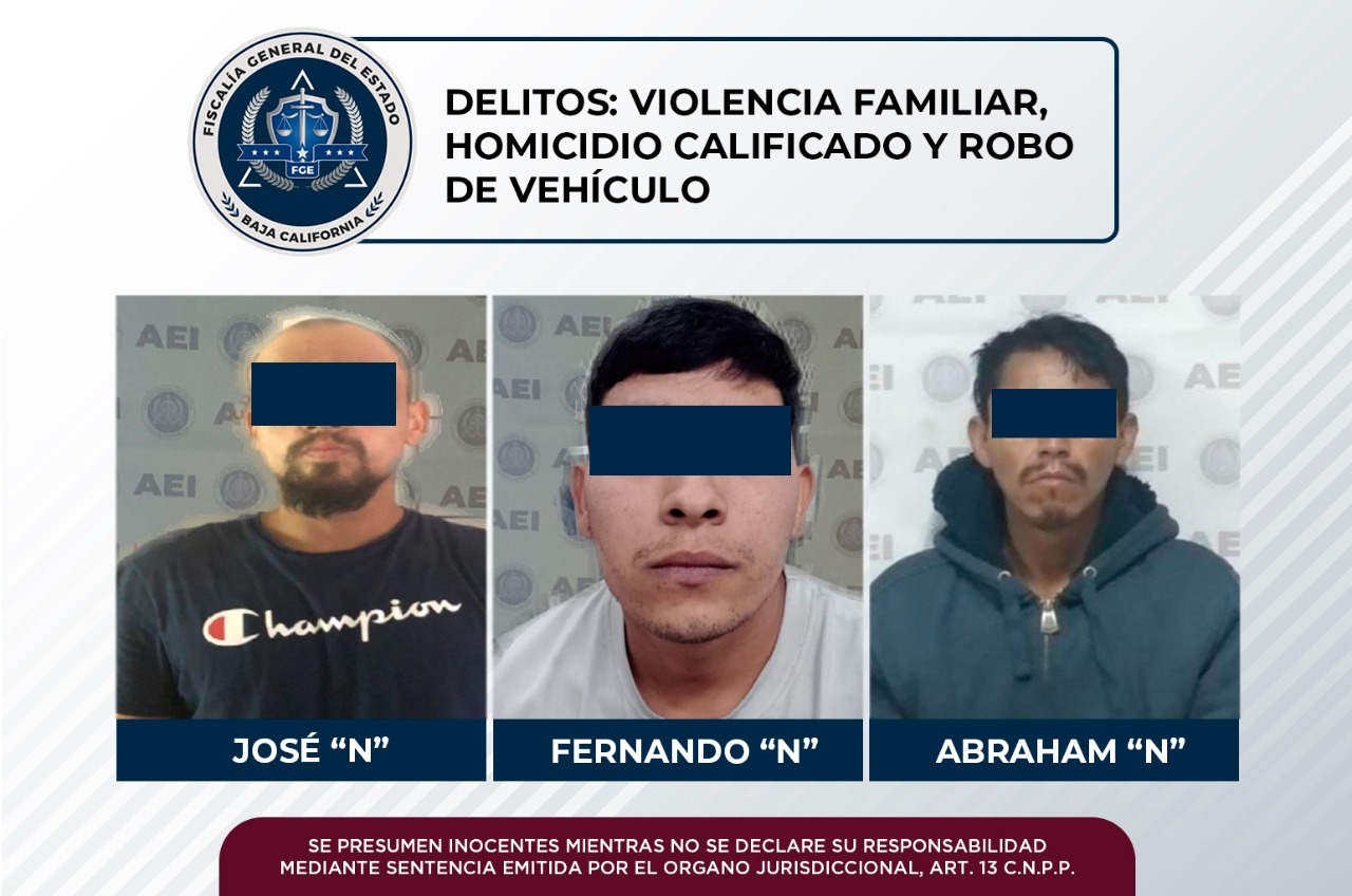 Por violencia familiar, homicidio calificado y robo de vehículo tres sujetos fueron aprehendidos por la AEI