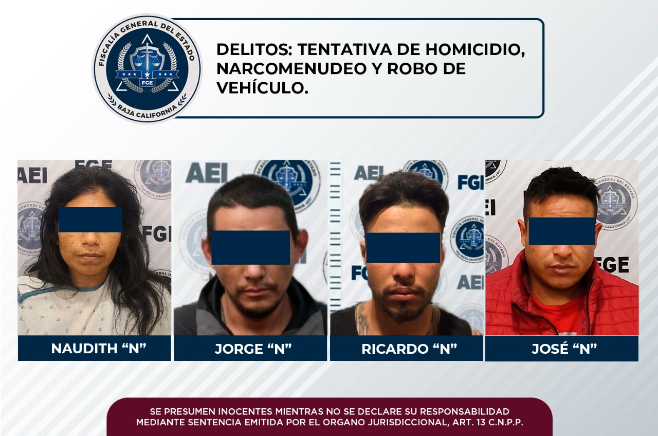 Por tentativa de homicidio, narcomenudeo y robo de vehículo, cumplimenta FGE orden de aprehensión a cuatro personas