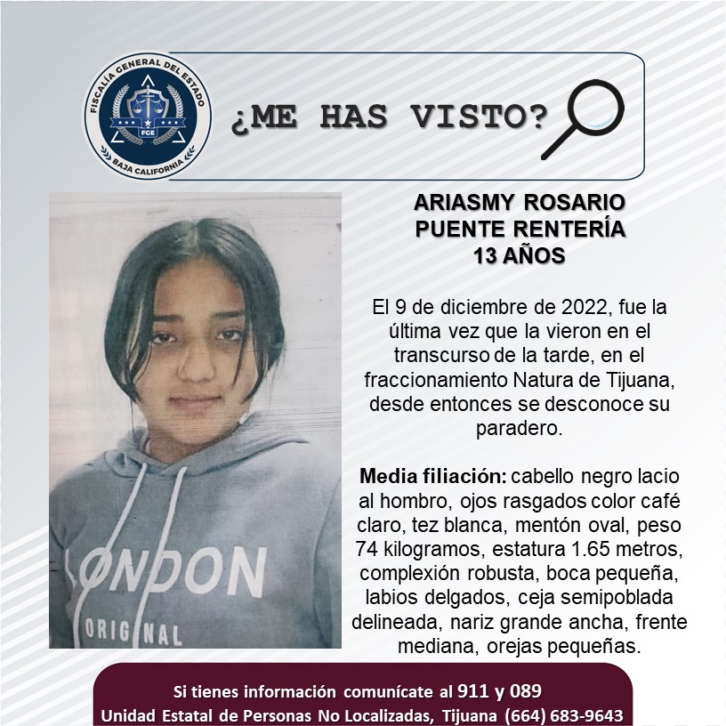 Pesquisa de adolescente de 13 años, Ariasmy Rosario Puente Rentería