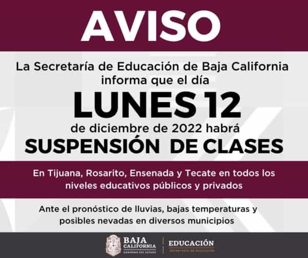 Se suspenden clases este lunes en Tijuana, Rosarito, Ensenada y Tecate