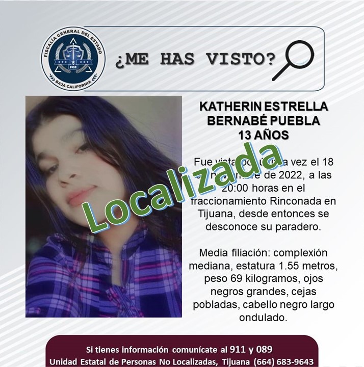 FGE localiza a Katherin Estrella Bernabé Puebla