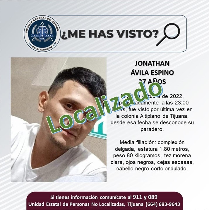 FGE Localiza a Jonathan Ávila Espino