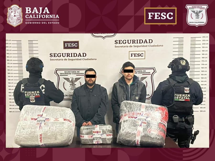 Decomisa FESC más de 30 kilos de marihuana y detiene a dos hombres en Tijuana