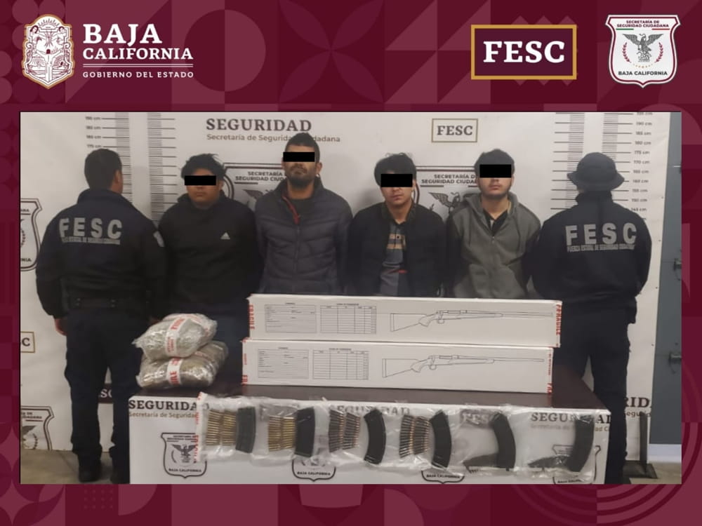 Detiene SSCBC a 7 personas, asegura 11 armas, chalecos y cartuchos en La Rumorosa