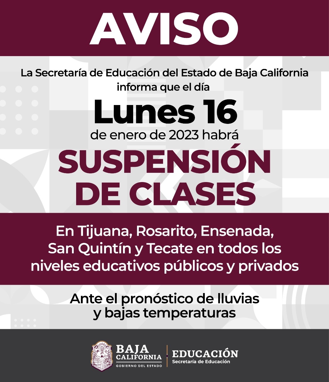 Se suspenden clases en Tijuana, Rosarito, Ensenada, Tecate y San Quintín por lluvias