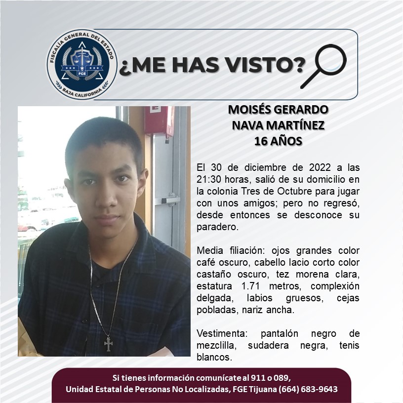 Pesquisa de adolescente de 16 años, Moisés Gerardo Nava Martínez