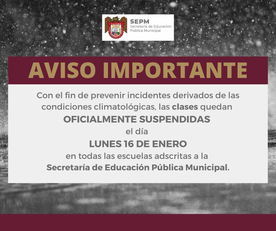 Ayuntamiento suspende clases en escuelas municipales este lunes 16 de enero