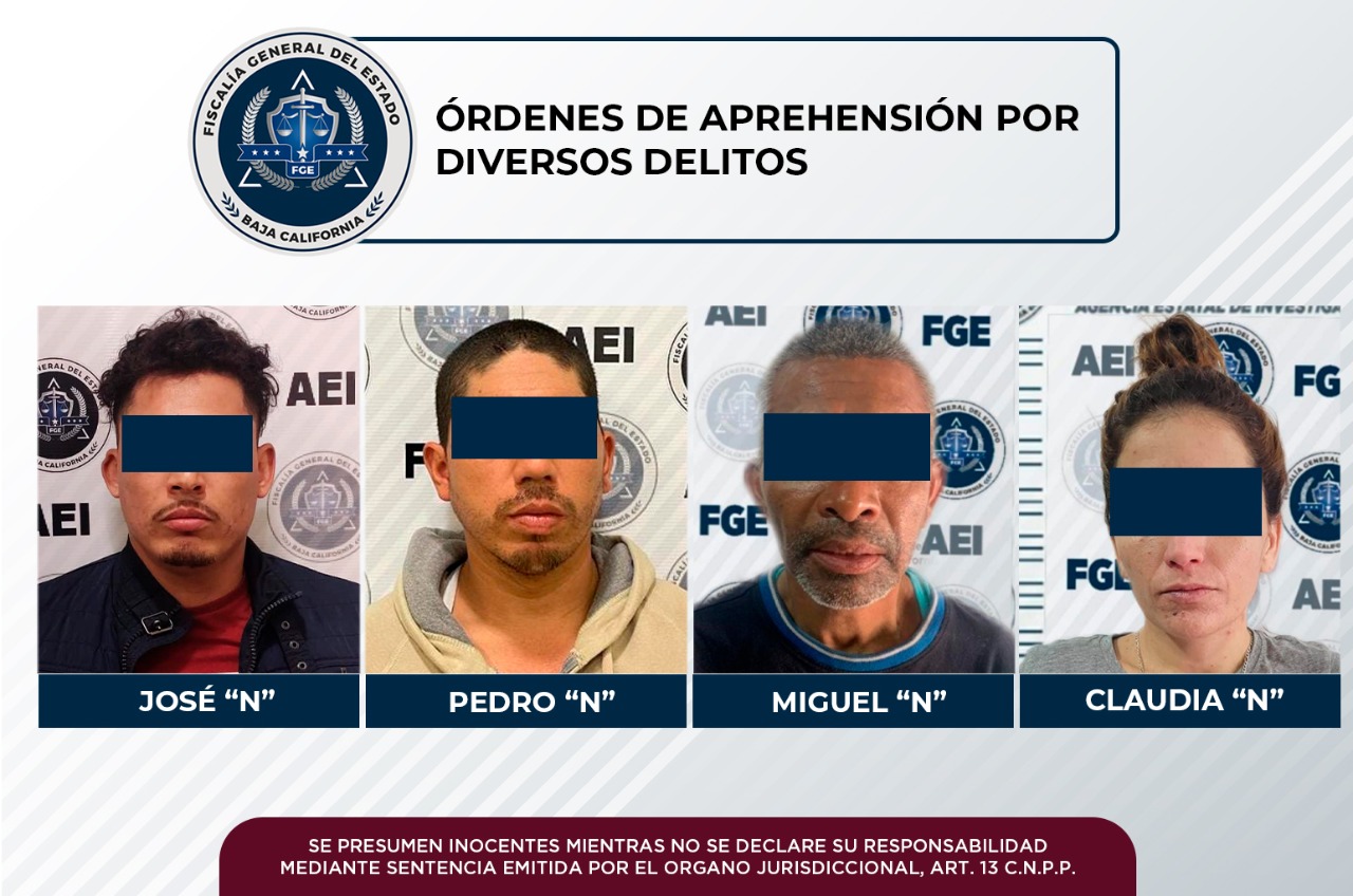 Cumplimenta AEI tres órdenes de arresto por narcomenudeo y una por robo de vehículo en Tijuana