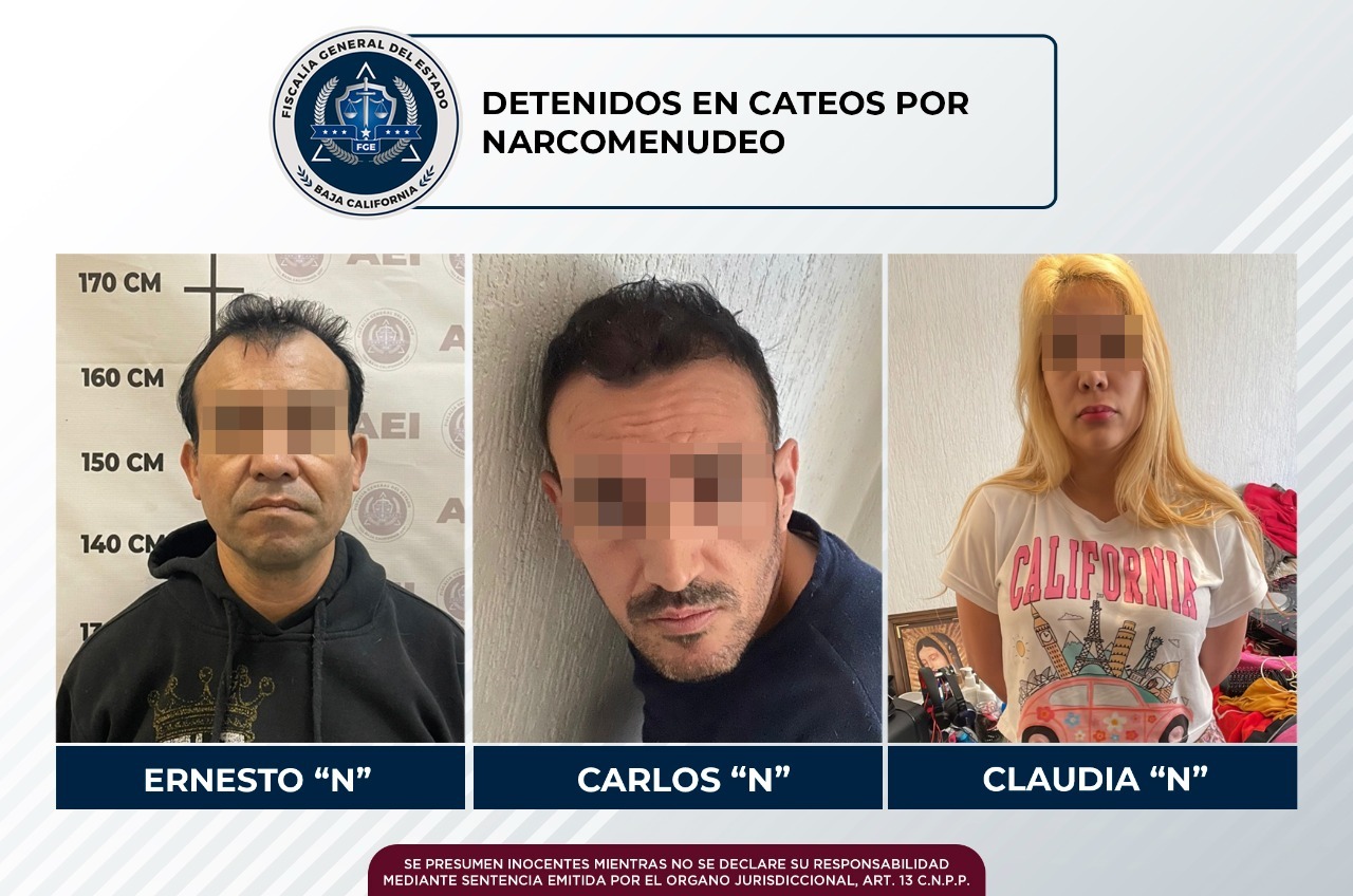 Detiene la FGE a tres personas en cateos por narcomenudeo