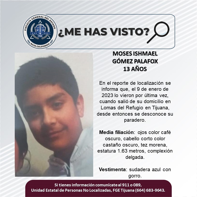 Pesquisa de adolescente de 13 años, Moses Ishmael Gómez Palafox