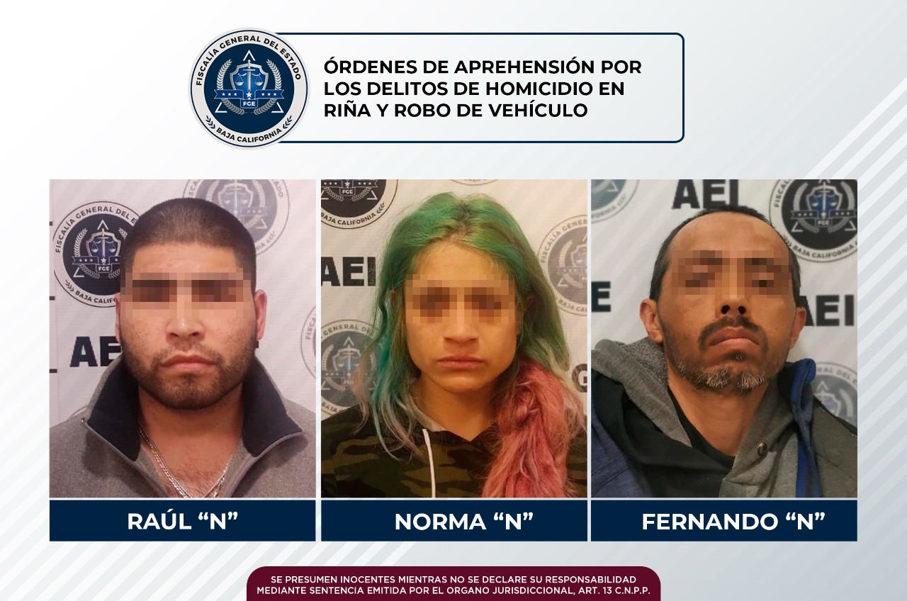 Por homicidio en riña y robo de vehículo, quedan aprehendidos dos hombres y una mujer