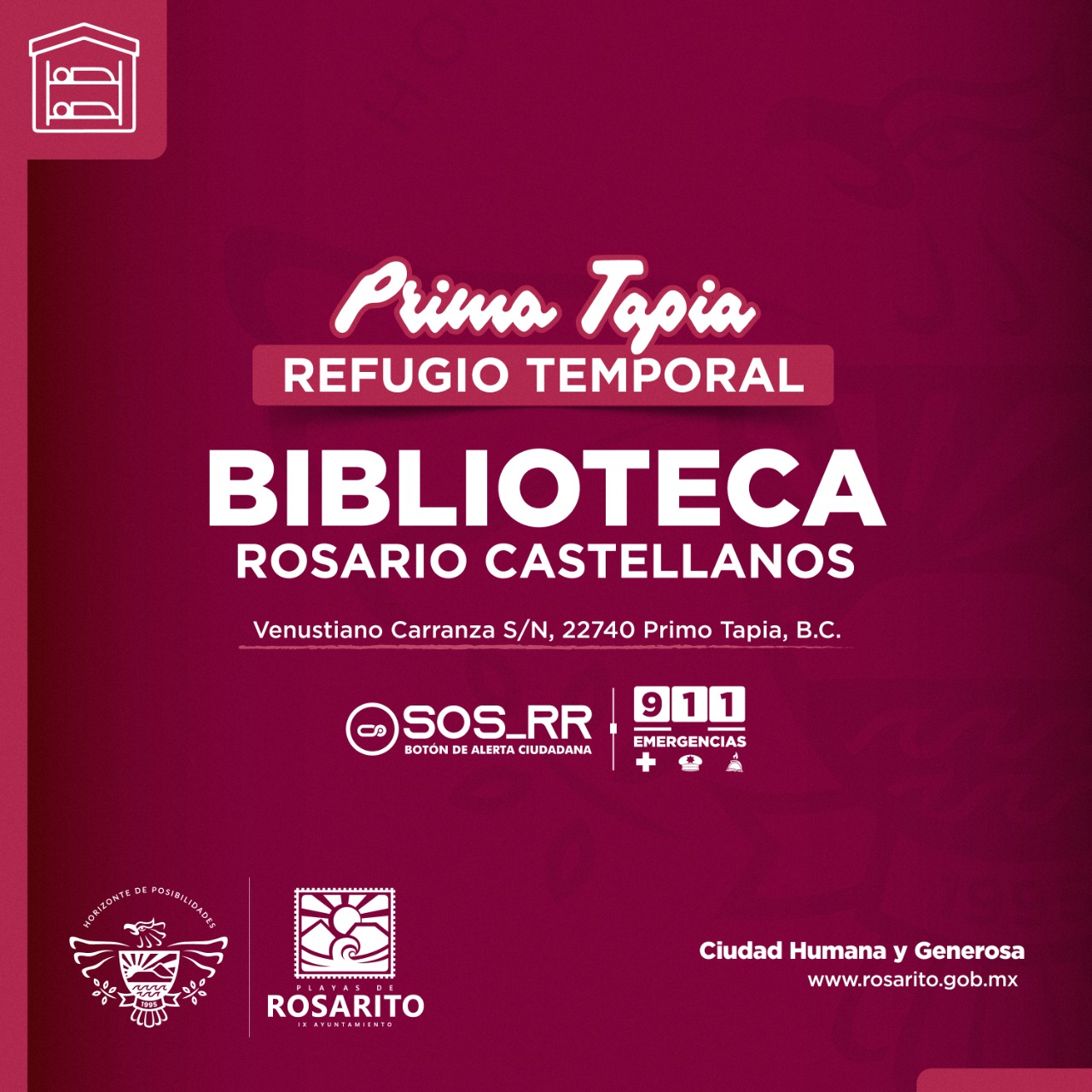 Habilita Gobierno Municipal refugio temporal en Biblioteca Rosario Castellanos en primo tapia