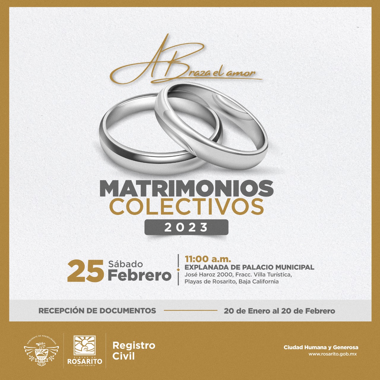 Invita Gobierno de Rosarito a participar en la ceremonia de matrimonios colectivos 2023